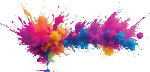Abstract Watercolor Brush Strokes, Stains, and Colorful Splashes Forming a Stunning, Explosive Visual Experience, Combining Artistic Expression with a Clean, White Canvas Backdrop.
