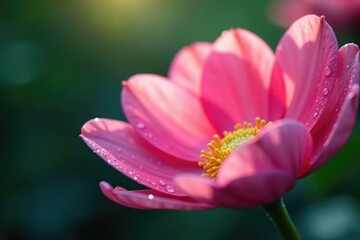 Droplets of dew gently fall on a velvety petal, peaceful, gentle, serenity