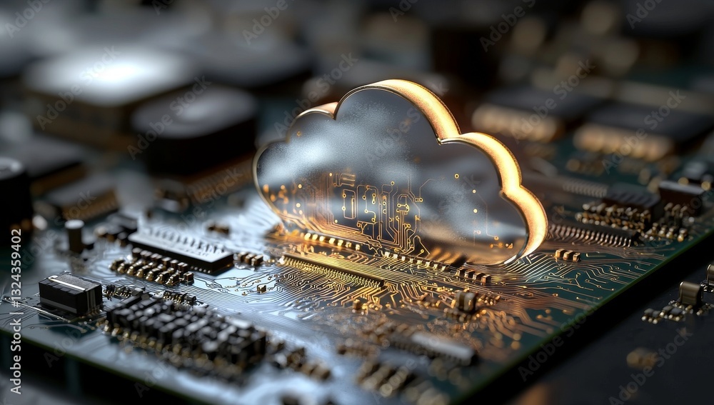 Poster cloud computing is creatively illustrated in a 3d, high-quality resolution format, characterized by 