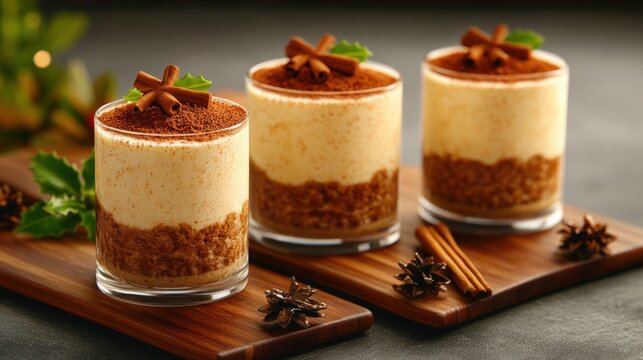 Exquisite display of two tembleque desserts on a rustic wooden tray capturing the essence of puerto rican cuisine
