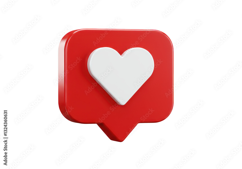 Poster a 3d glossy red social media notification icon in the shape of a speech bubble isolated on transpare