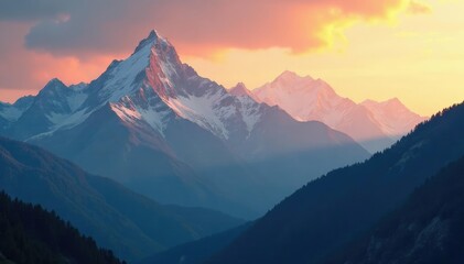 Fototapeta premium Majestic Smoky Mountain peaks bathed in warm golden light, sky,, nature
