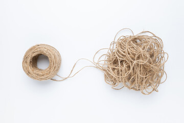 A tangled rope that is difficult to coil back into the clew, mental health problem, something that...