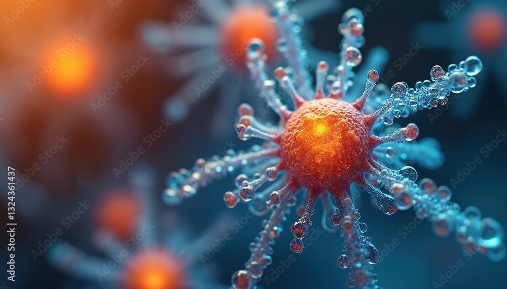 Poster macro shot of microscopic viruses. rendering of abstract three-dimensional microorganism, medical il