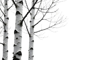 Long silver birch branches against a bright white background, silver, nature, wood