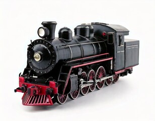 白背景に一台の黒い機関車のおもちゃ