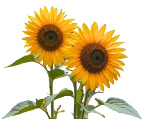Obraz premium Beautiful bright yellow sunflowers on white background