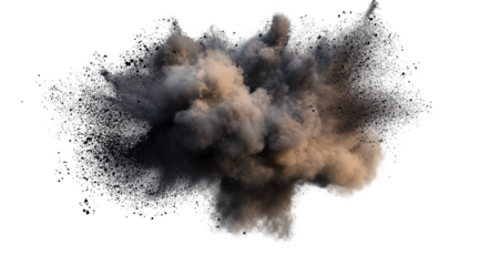 Black powder explosion isolated on a transparent background, PNG
