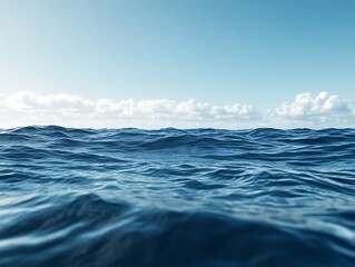 Obraz premium Horizon view, blue ocean surface with gentle waves and clear sky scape