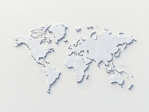 Embossed World Map for White Background.