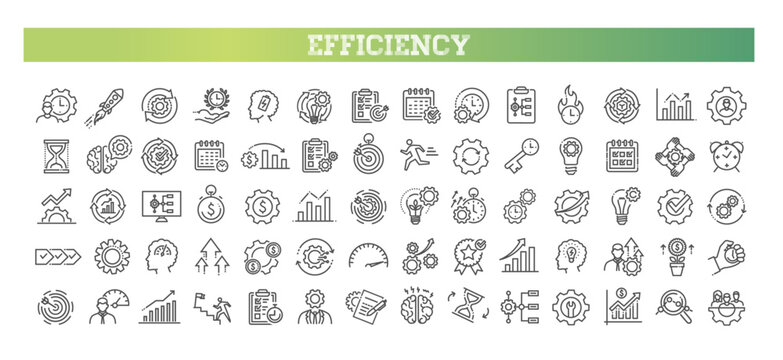 Productivity and efficiency line icons