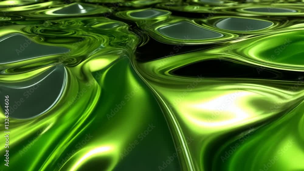 Poster flowing patterns of green liquid textures create an abstract visual experience showcasing light refl