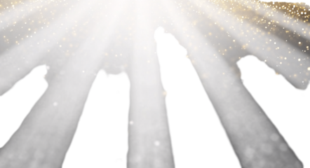 White light rays with golden glitter on a transparent background, PNG