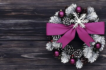 Fototapeta premium Festive Pink Wreath on Wood.