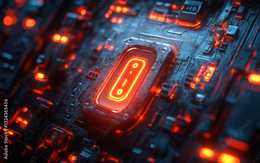 Poster futuristic glowing circuit board with binary code in cyber environment