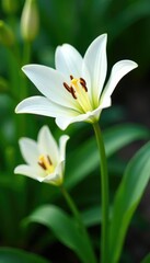 Fototapeta premium Pure white lily blooms in serene garden surroundings, flower, flowers