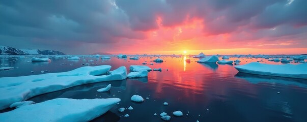 Obraz premium Soft orange hues dance across the dark blue ice of the Baltic Sea, baltic, orange, reflection