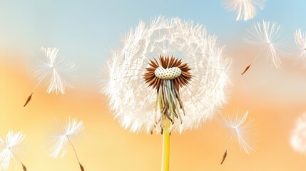 Sunset Dandelion Dispersing Seeds Into The Air