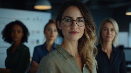 Women leaders in focus empowering office setting portrait photography