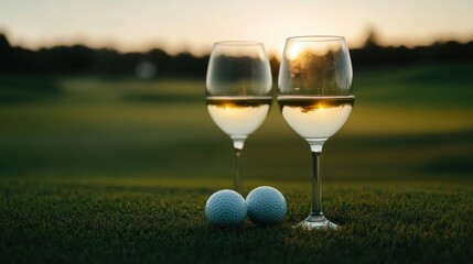 Golf and wine pairing event at sunset outdoor venue relaxed atmosphere