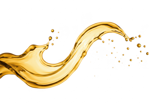 A dynamic splash of thick glossy golden liquid captured in motion isolated on transparent background