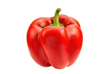 Single vibrant red bell pepper, glossy skin, isolated, red, food