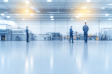 Fototapeta premium minimalistic industrial workplace scene with blurred people in background provides ample copy space