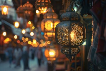 Detailed Color Image of Ornate Lanterns at Eastern Market for Ramadan Background