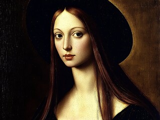 Renaissance Woman for Dark Hat, Oil Portrait.