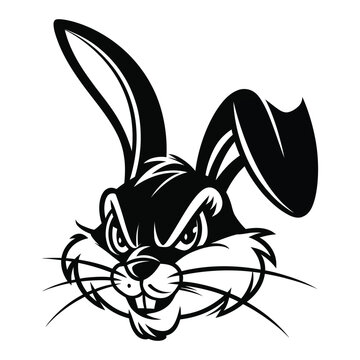 Black and White Rabbit Vector Illustration &ndash; Bold Mascot Style Bunny Head