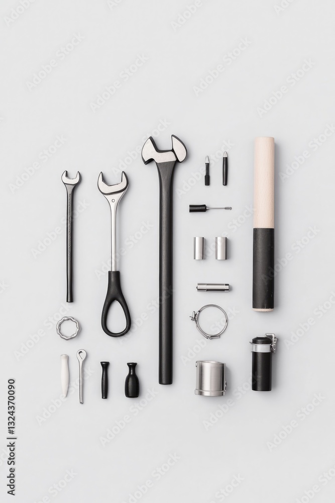 Aufkleber neatly arranged set of firefighter tools on plain unadorned background