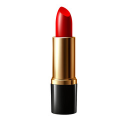 Obraz premium A lipstick with a red color, a golden cap, and a black body, isolated on a transparent background in PNG