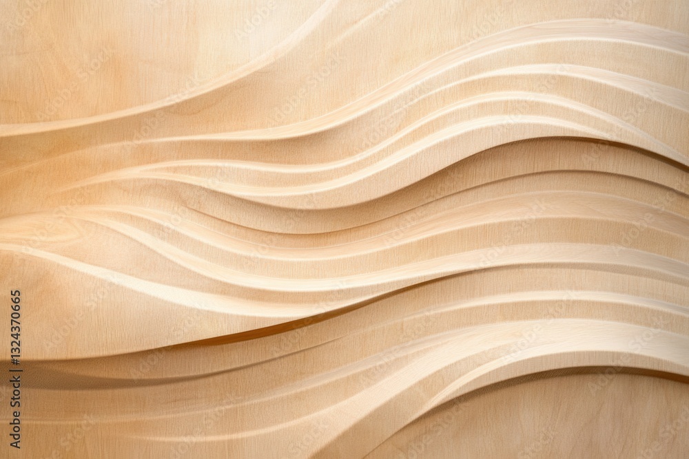 Poster warm wooden texture with flowing lines in beige and brown tones for modern design applications