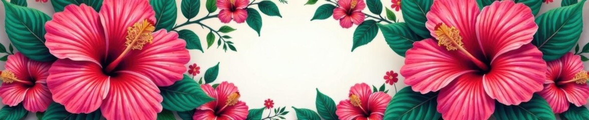 Fototapeta premium Intricate hibiscus flower border, vibrant color palette, border, hibiscus