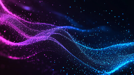 Abstract futuristic digital wave with glowing particles in deep blue and neon pink, dynamic motion background for technology, artificial intelligence, big data, and cyber space applications