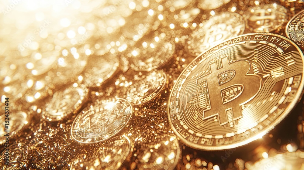 Poster image with bitcoin crypto currency coins in the background