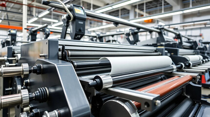Naklejka premium Modern printing presses include machine details such as transfer 