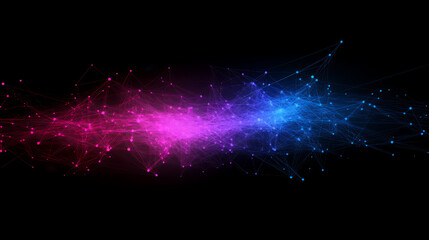 Abstract futuristic digital wave with glowing particles in deep blue and neon pink, dynamic motion background for technology, artificial intelligence, big data, and cyber space applications