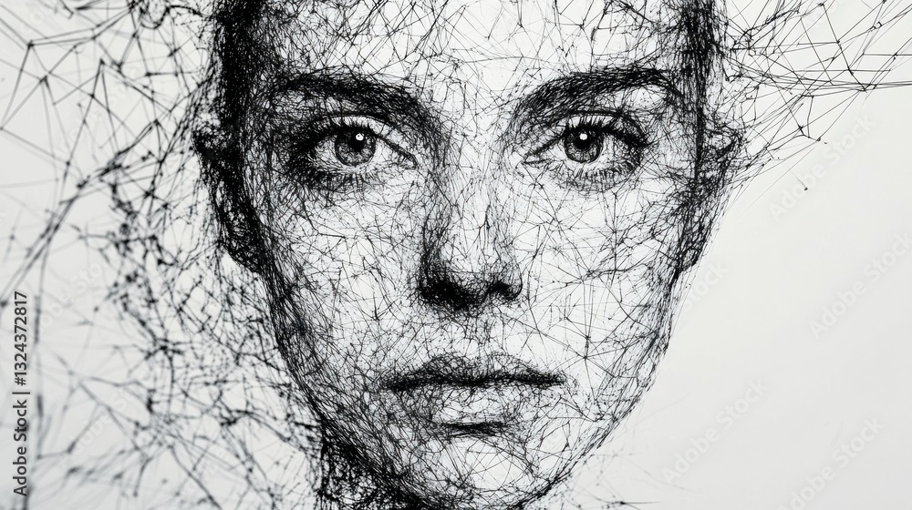 Poster generate an abstract representation of a human face using ascii characters. the face should be cente