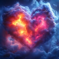 Stunning fiery heart shaped cloud in colorful sky at sunset time image