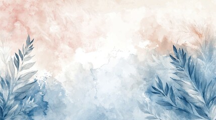 Watercolor art background vector. Wallpaper design with winter flower paint brush line art. Earth tone blue, pink, ivory, beige watercolor Illustration for prints, wall art, cover and invitation.