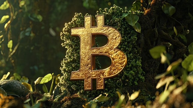 Glowing Bioluminescent Bitcoin Symbol Embodies Technological Innovation and Sustainability - Powered by Adobe