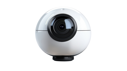 White spherical camera capturing immersive moments on a transparent background