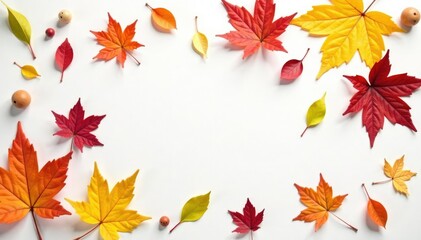 colorful leaves scattered on a plain white surface, flowers, plant life
