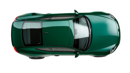 Green sports car seen from above on transparent background