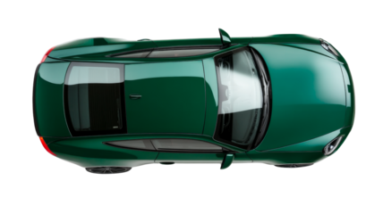 Green sports car seen from above on transparent background