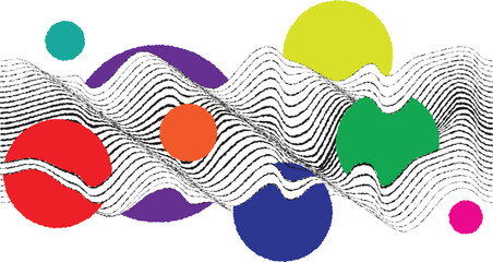 Abstract motion graphic design background . Black circle and horizontal lines . Transition shapes . Movement composition . Roughen lines and circles combination. Vector illustration