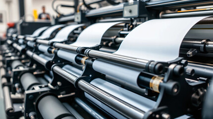 Fototapeta premium Modern printing presses include machine details such as transfer 