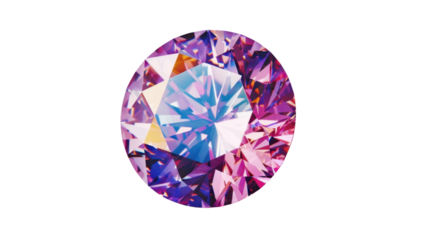 Large round cut purple and pink gemstone shining on transparent background