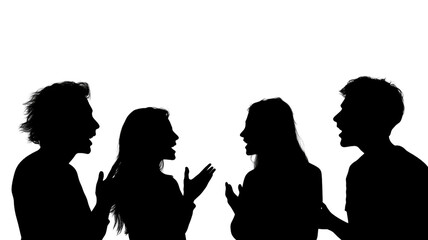 Silhouette of four people having a lively discussion with transparent background